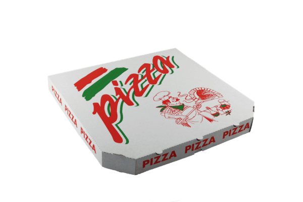 PIZZA krabice 32x32x3 cm bílá s potiskem kuchař
